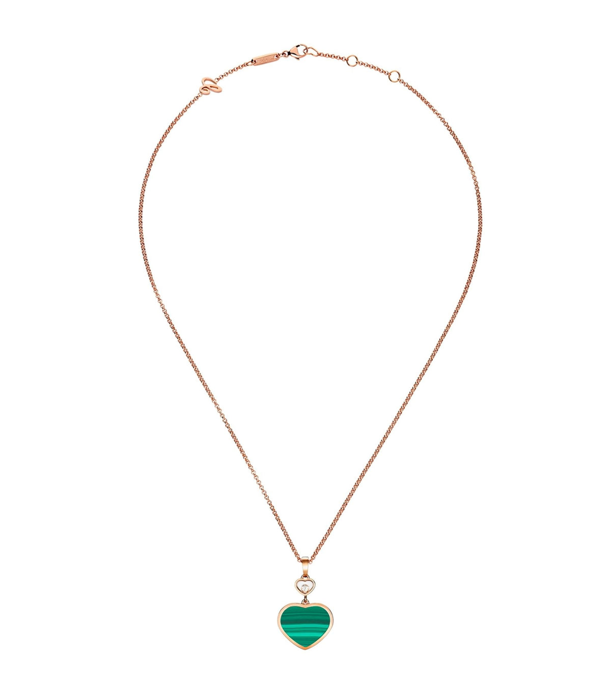 Chopard Happy Heart Malachite Necklace Pink Gold Cubic Zirconia