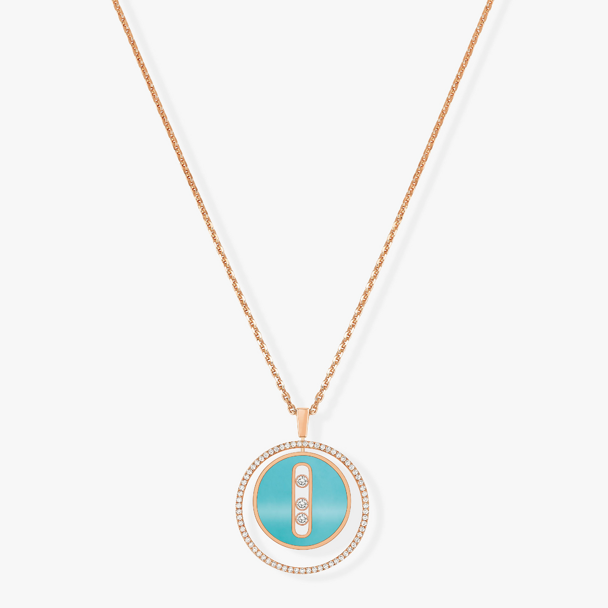 Messika Lucky Move 3 Cubic Zirconia Turquoise Pink Gold Necklace