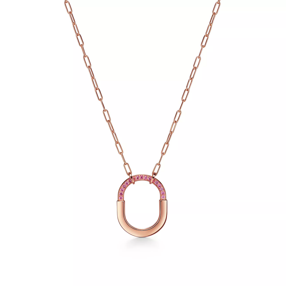 Tiffany Lock Medium Pendant Pink Cubic Zirconia Pink Gold Necklace