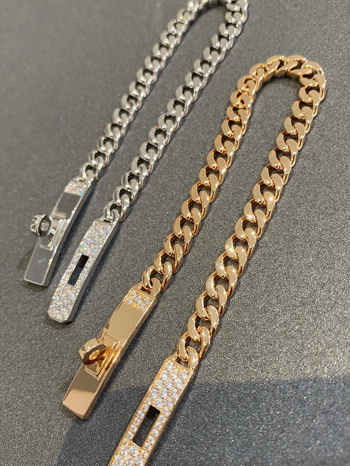 Hermes H Kelly Gourmette Silver Diamond Bracelet