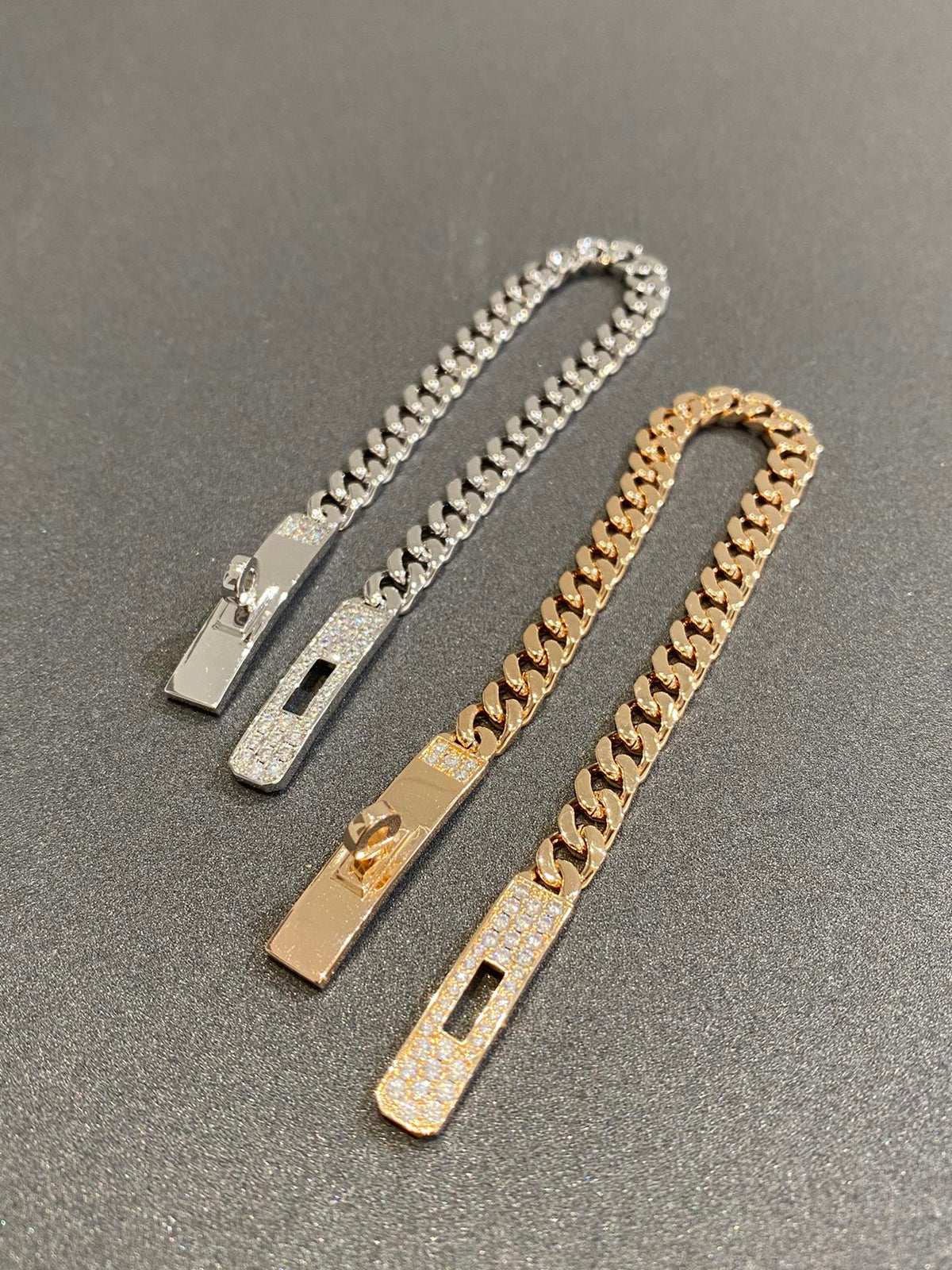 Hermes H Kelly Gourmette Silver Diamond Bracelet