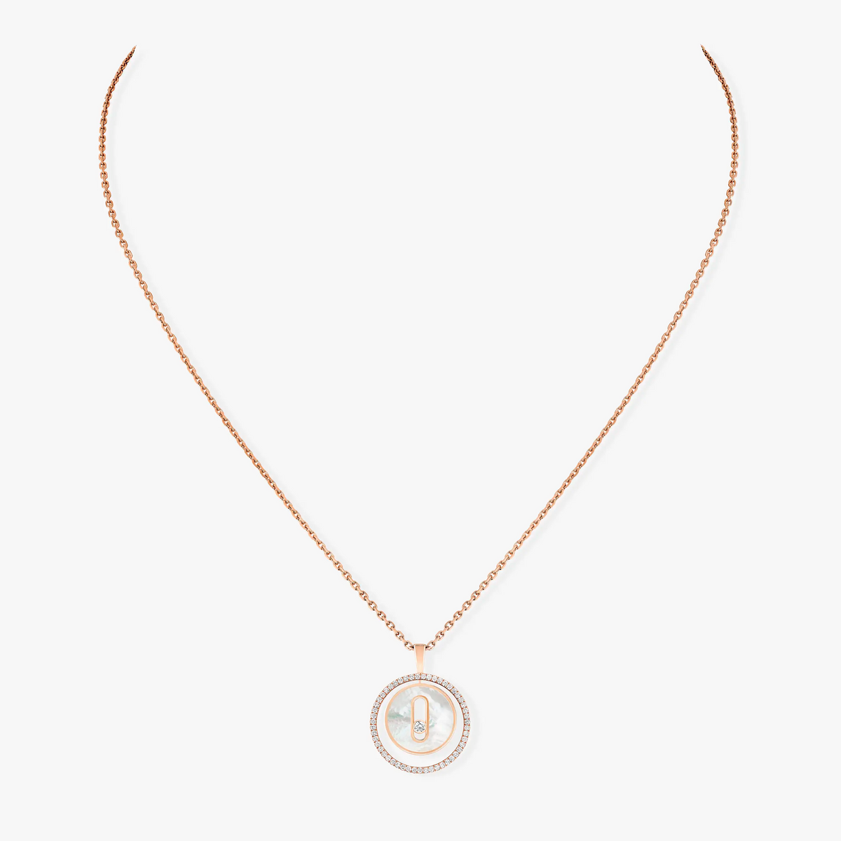 Messika Lucky Move 1 Cubic Zirconia White Mother of Pearl Pink Gold Necklace