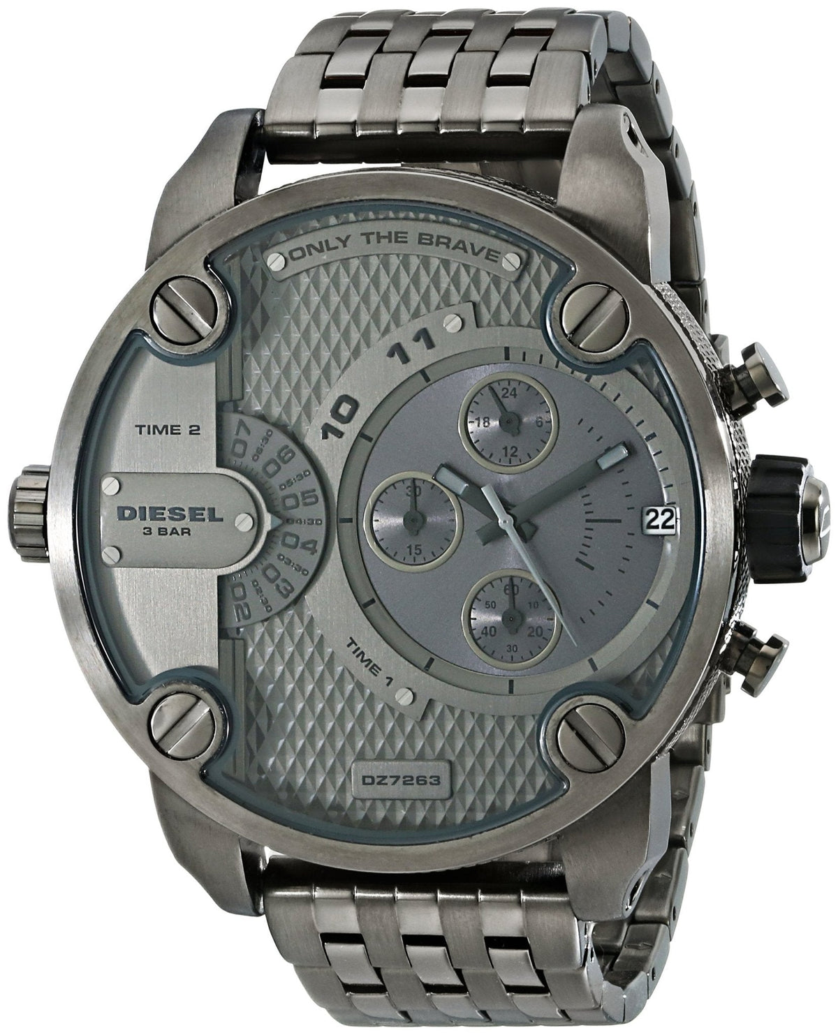 Diesel DZ7263 Little Daddy Dual Time Chronograph Men's Watch - Grey Dial & Stainless Steel Strap