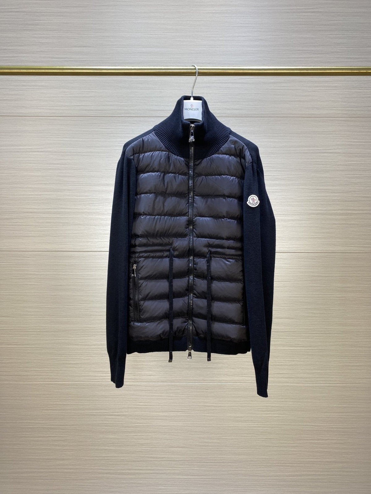 Moncler Quilted Knit-Sleeve Down Jacket — front