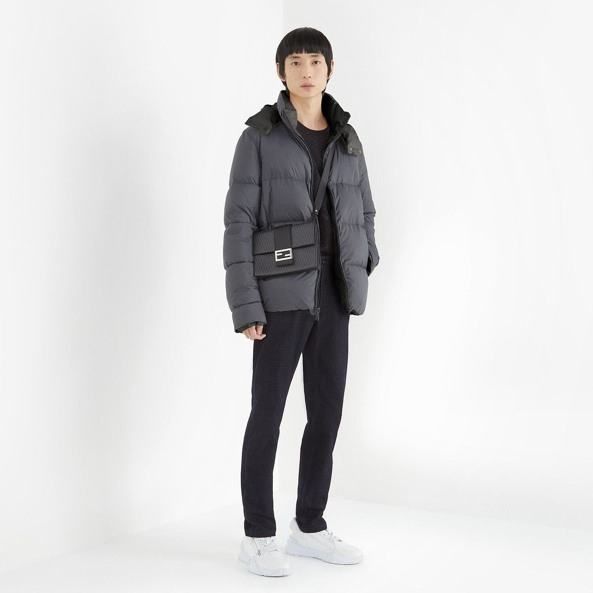 Fendi Grey Quilted Hooded Puffer Jacket — context