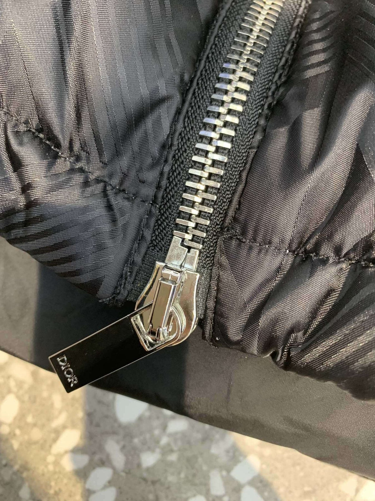 Dior Geometric-Pattern Short Down Jacket — hang_tag