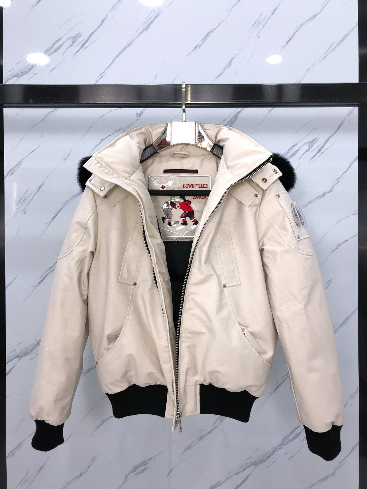 Moose Knuckles Fur-Trim Hooded Puffer Jacket — detail