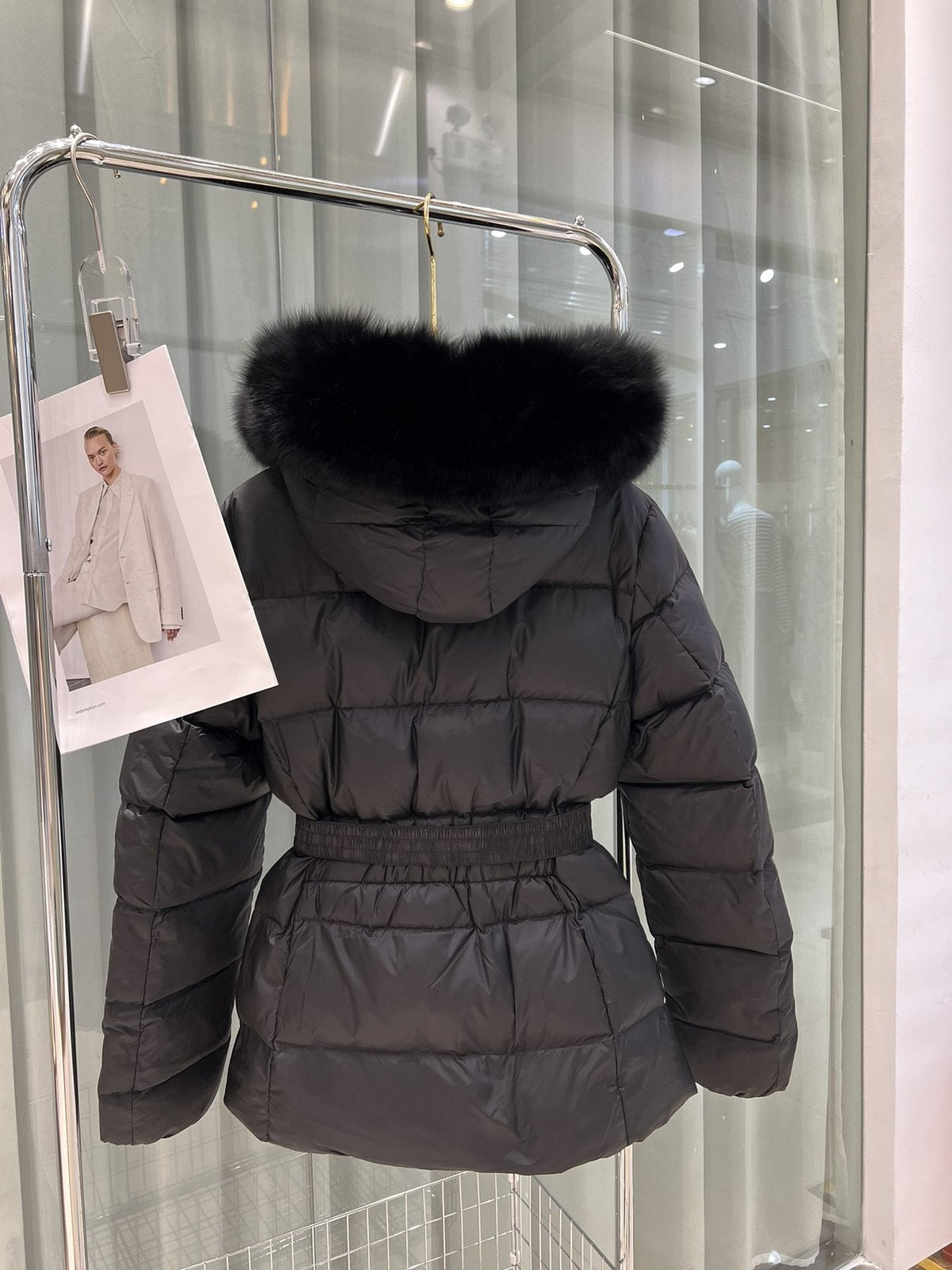 Moncler Fur-Trim Hood Belted Puffer Coat — back