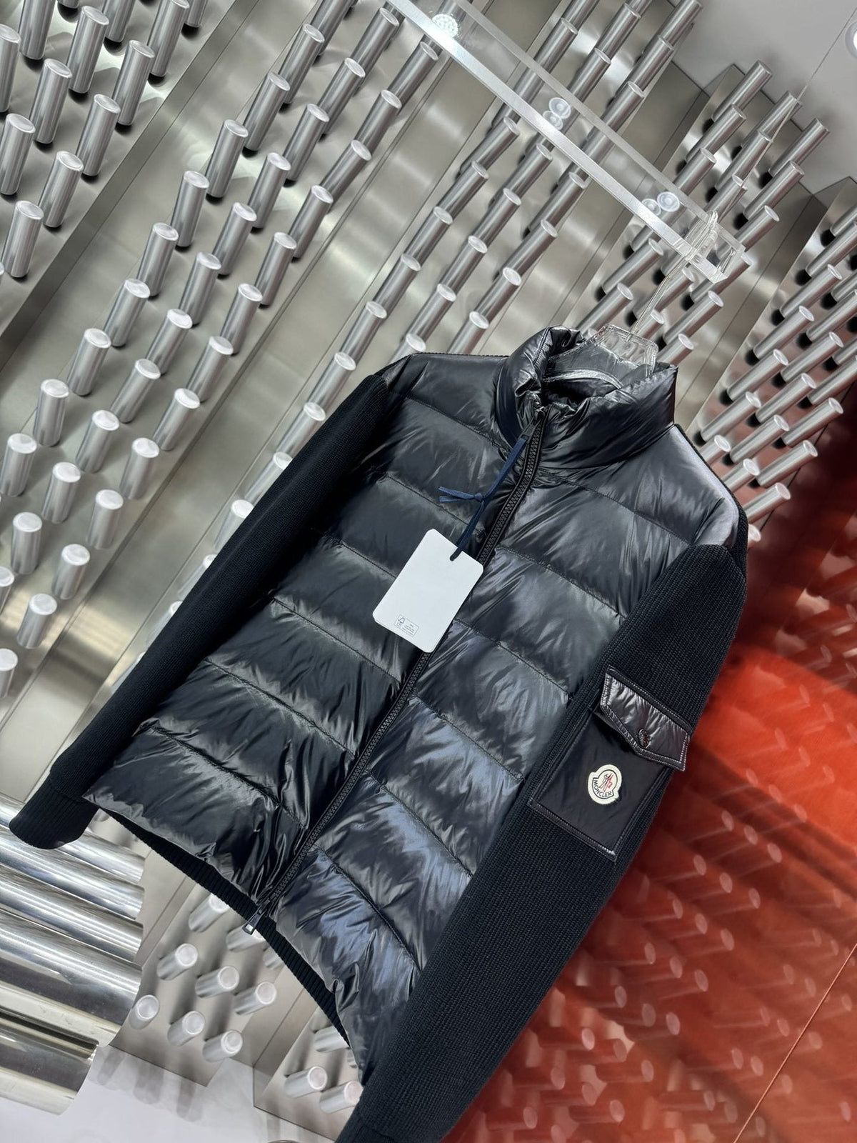 Moncler Black Quilted Knit-Sleeve Jacket — front