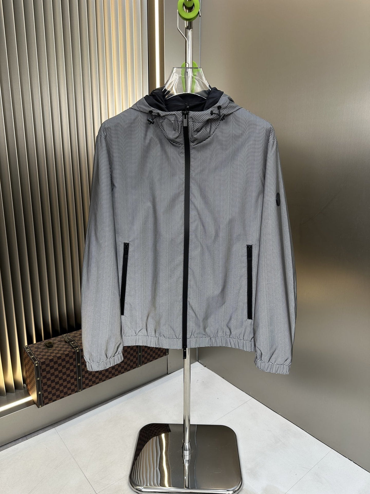 Moncler Grey Micro-Pattern Hooded Jacket — hero