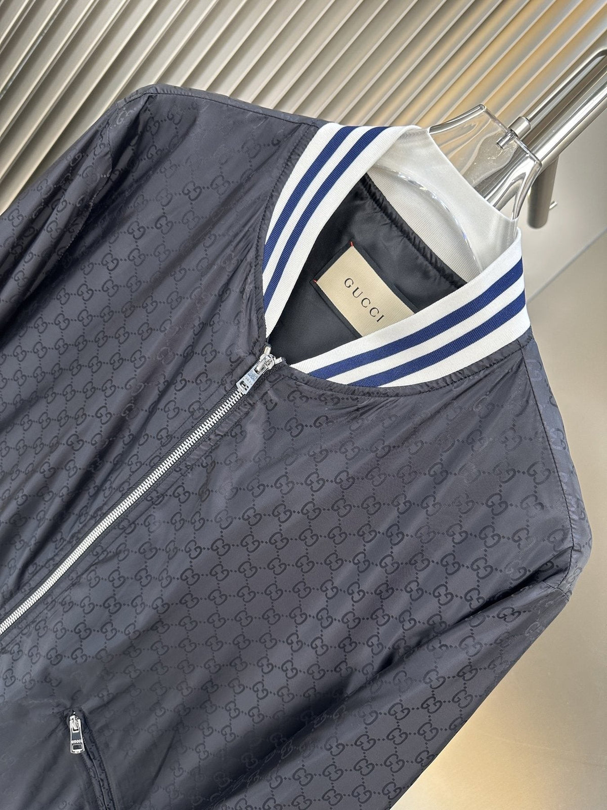 Gucci Allover Monogram Bomber Jacket — detail