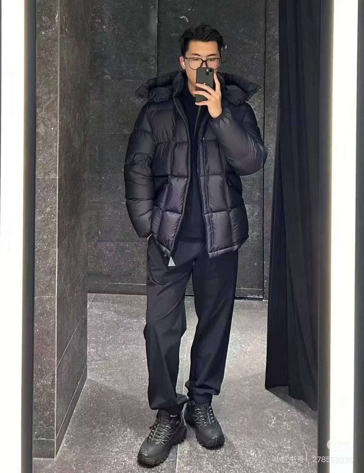 Moncler Black Quilted Hooded Puffer Coat — context