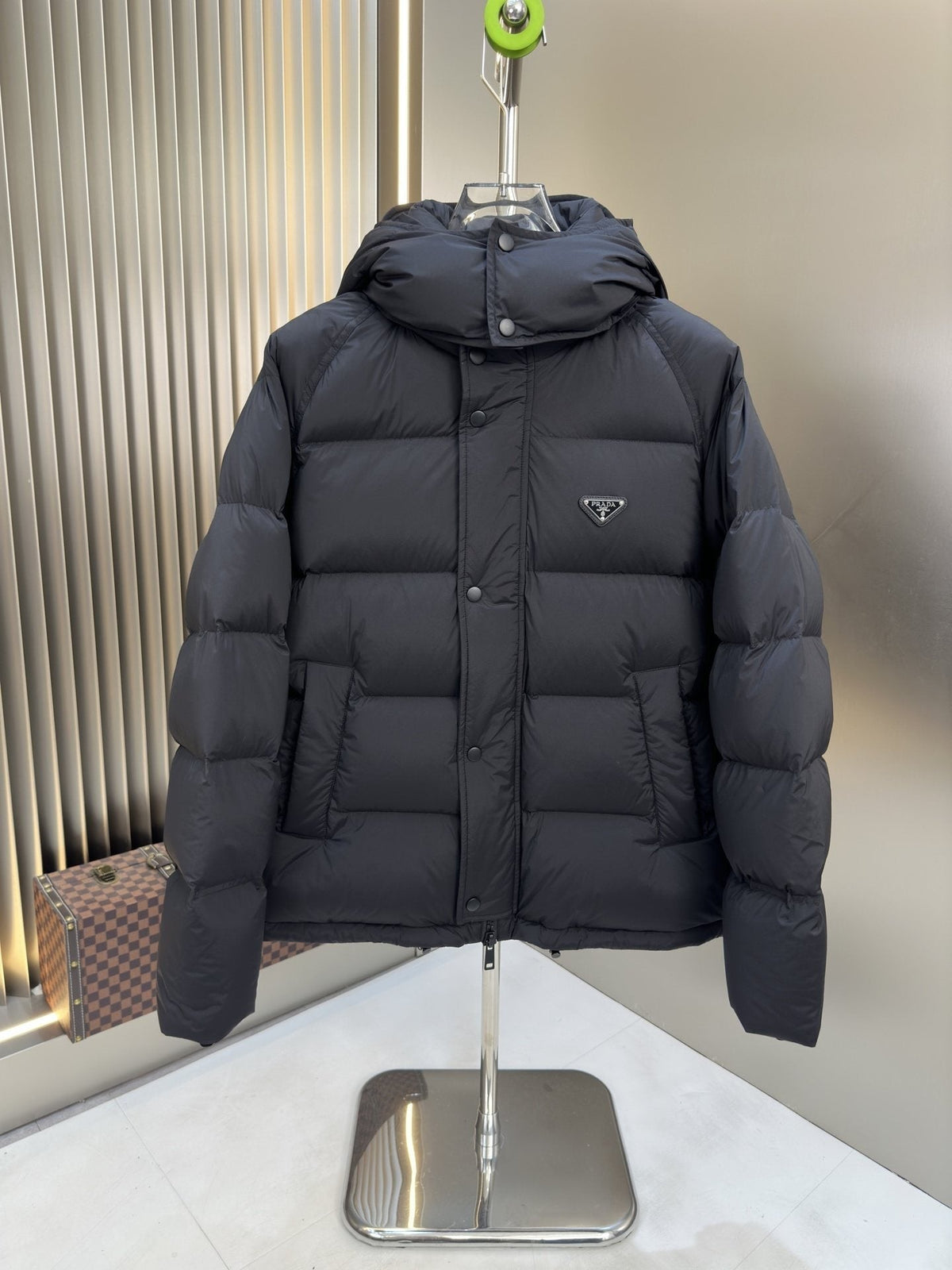 Prada Navy Hooded Puffer Jacket — hero