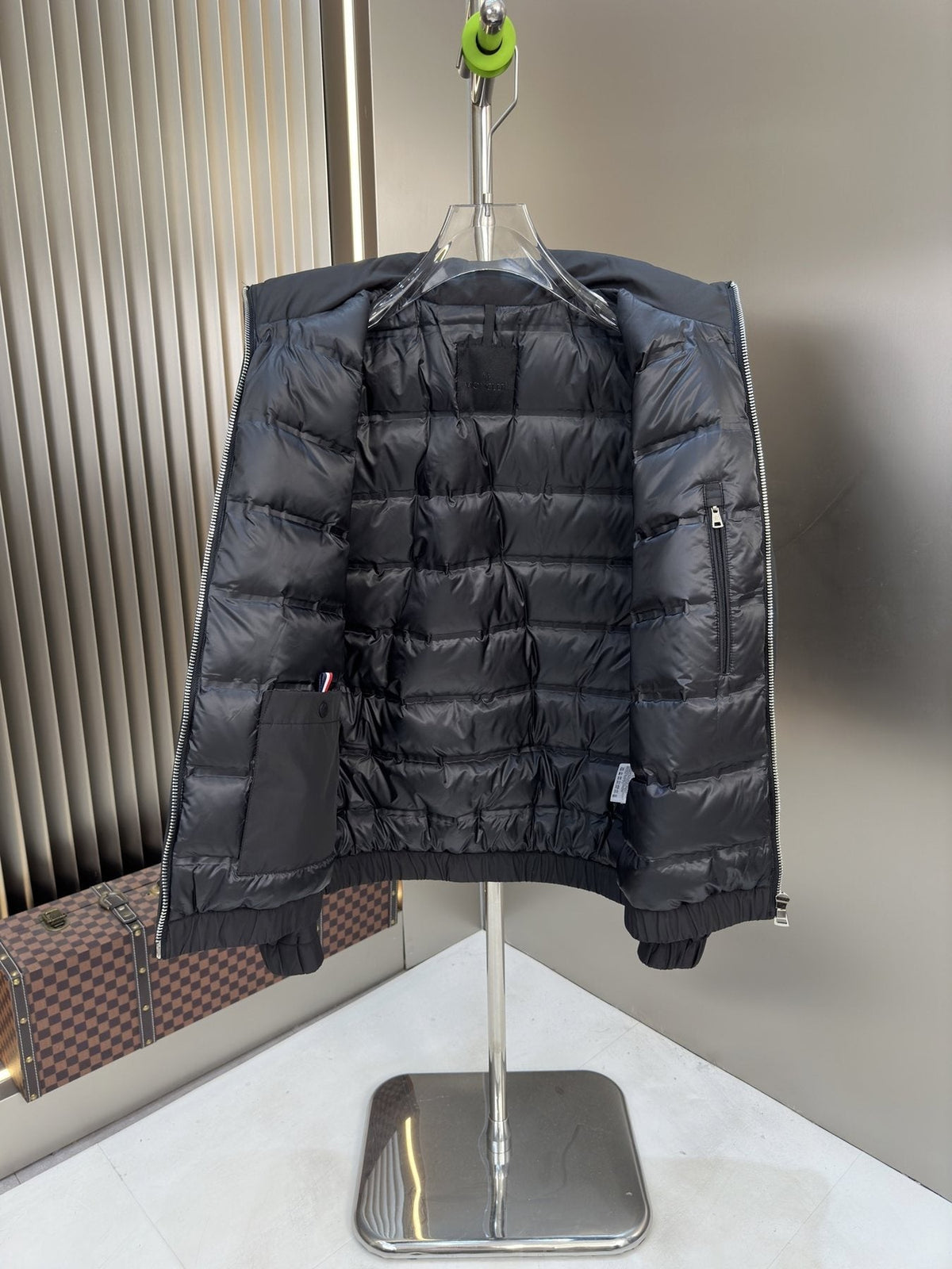 Moncler High-Collar Zip-Front Coat — detail
