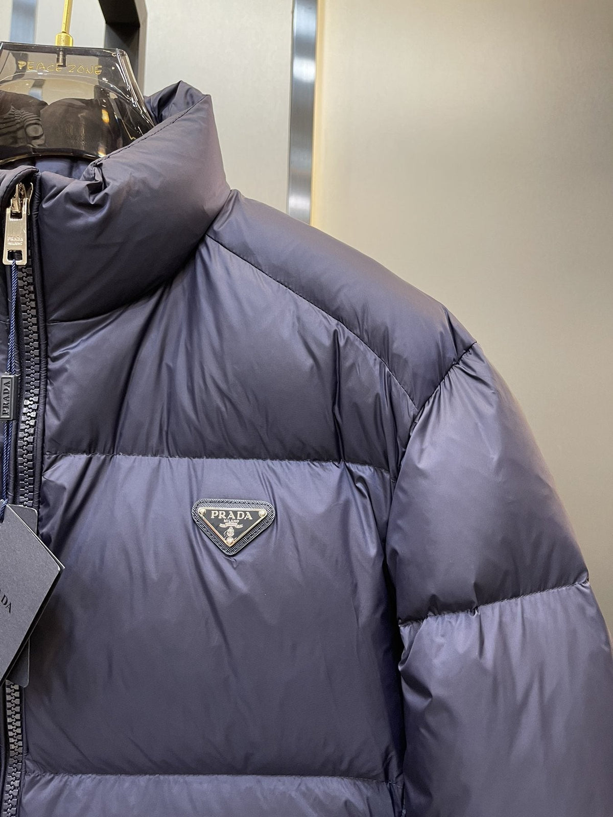 Prada Quilted Stand-Collar Puffer Jacket — detail